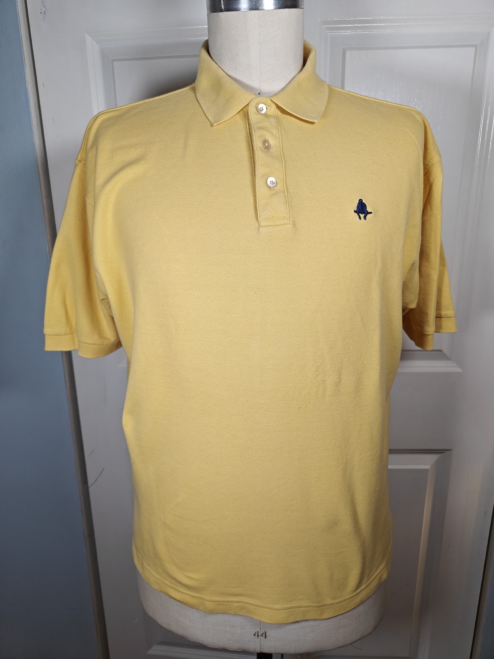 Vintage Paul Stuart Mens XL Yellow Pique Polo Shirt Navy Embroidered Logo